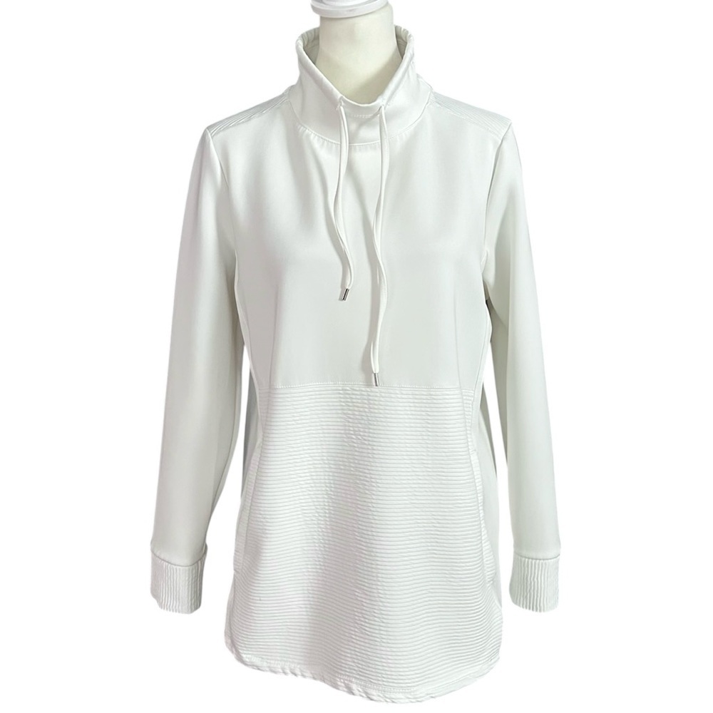 Jones New York Signature White w/ Ribbed Detail Funnel Neck Pullover Size Small